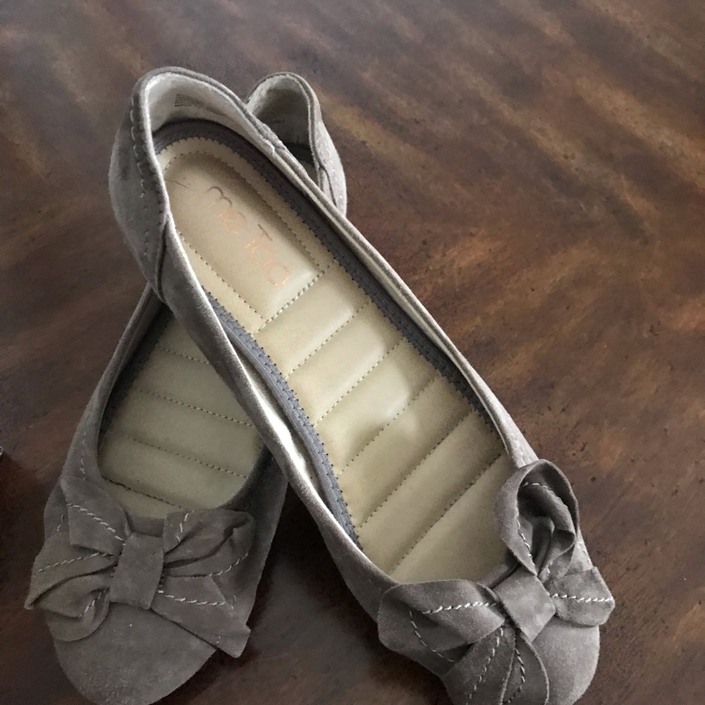Me Too brown suede flats with bow. Worn twice,